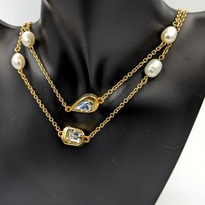 Kenneth Jay Lane Gold-tone freshwater pearl and clear crystal station necklace